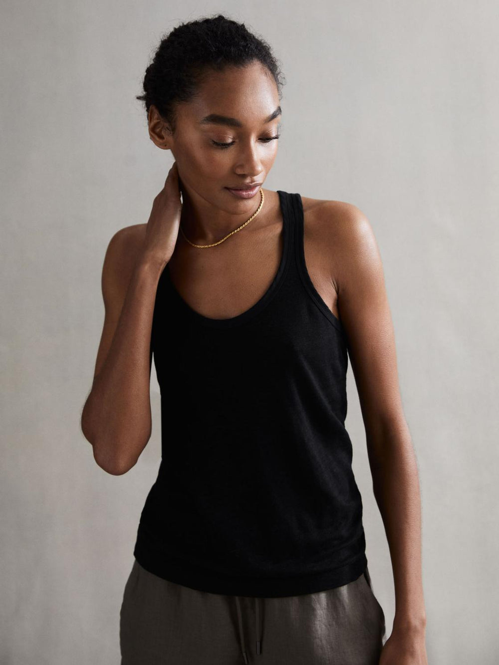 Reiss T-Shirts & Vests | Taloulah Linen Crew Neck Vest Black - Women