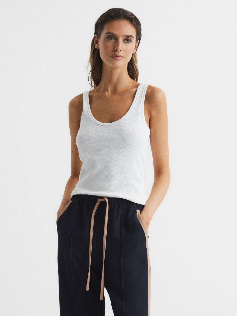 Reiss T-Shirts & Vests | Violet Scoop Neck Ribbed Jersey Vest Top Aqua - Women
