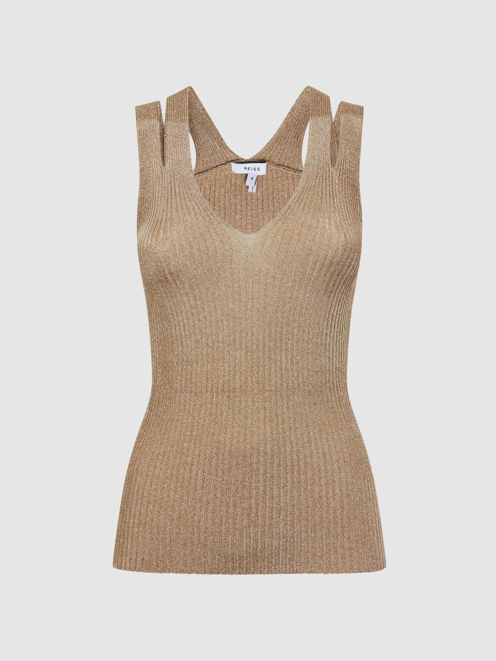 Reiss T-Shirts & Vests | Zina Ribbed Double Strap Metallic Vest Gold - Women