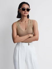 Reiss T-Shirts & Vests | Zina Ribbed Double Strap Metallic Vest Gold - Women