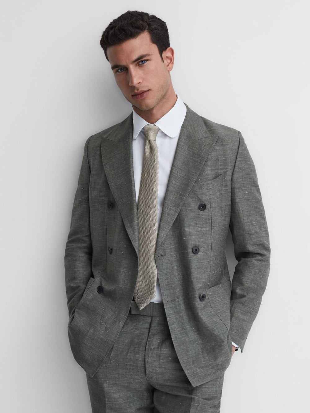 Reiss Ties & Pocket Squares | Ceremony Textured Silk Tie Soft Sage - Men