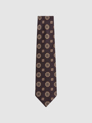 Reiss Ties & Pocket Squares | Imperio Medallion Printed Silk Tie Chocolate - Men