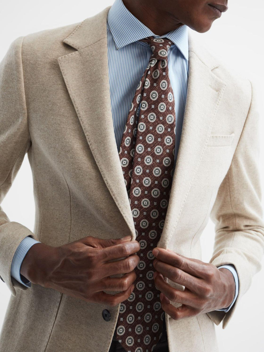 Reiss Ties & Pocket Squares | Lucere Medallion Printed Silk Tie Tobacco Melange - Men