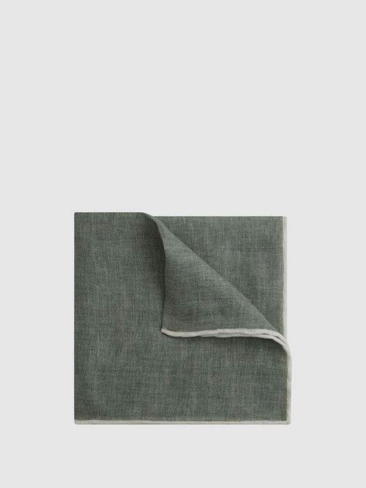 Reiss Ties & Pocket Squares | Piazza Linen Plain Pocket Square Blue Melange - Men