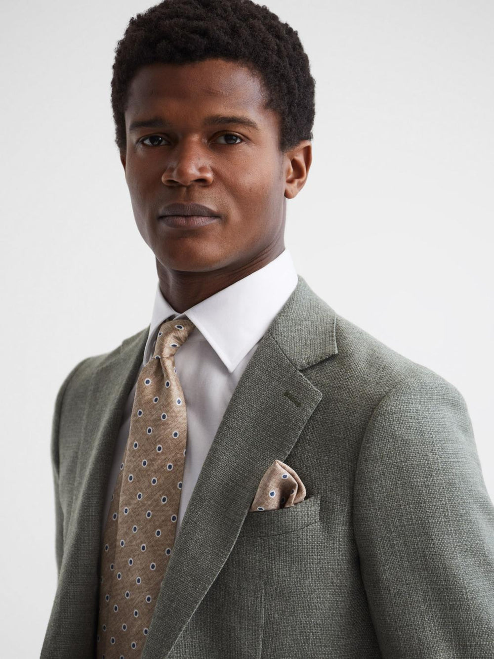 Reiss Ties & Pocket Squares | Porto Silk Polka Dot Print Tie Oatmeal Melange - Men