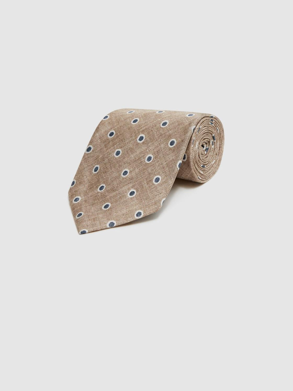 Reiss Ties & Pocket Squares | Porto Silk Polka Dot Print Tie Oatmeal Melange - Men