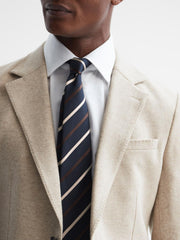 Reiss Ties & Pocket Squares | Seville Silk Blend Striped Tie Navy - Men