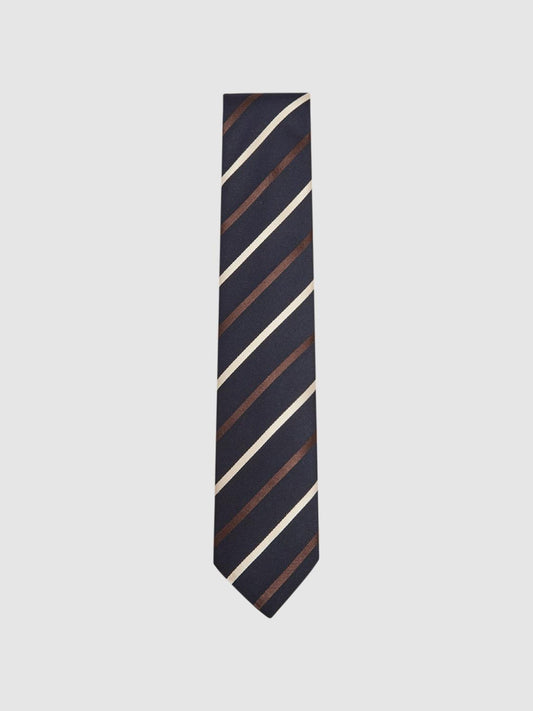 Reiss Ties & Pocket Squares | Seville Silk Blend Striped Tie Navy - Men