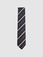 Reiss Ties & Pocket Squares | Seville Silk Blend Striped Tie Navy - Men