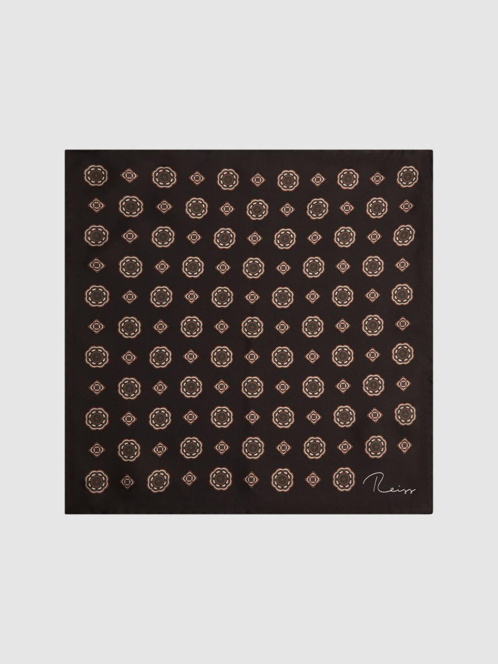 Reiss Ties & Pocket Squares | Villora Silk Medallion Print Pocket Square Chocolate - Men