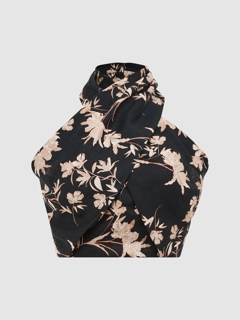 Reiss Tops | Ally Printed Halter Neck Cropped Top Black/blush - Women