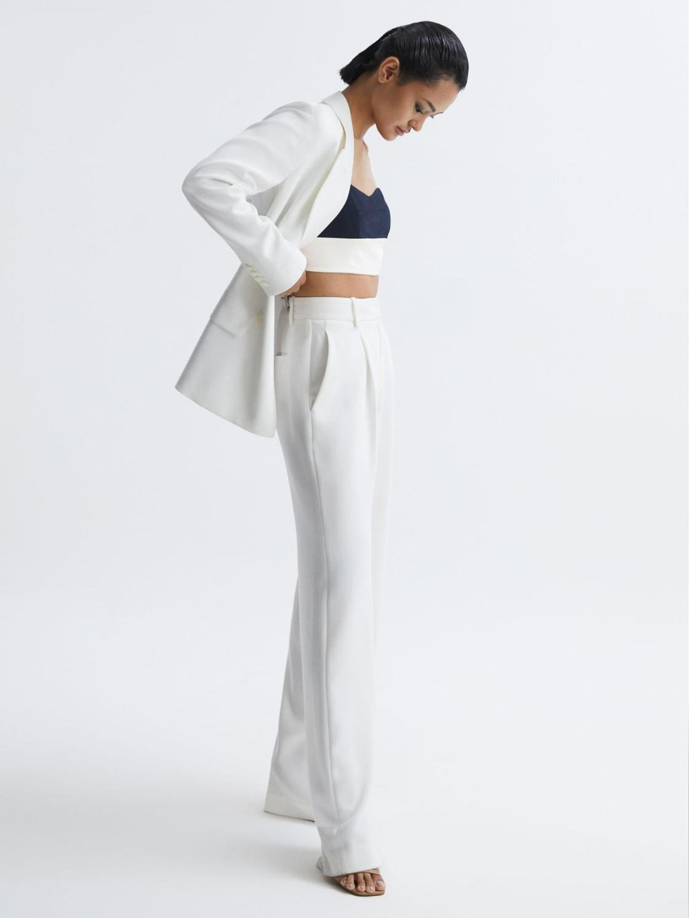 Reiss Tops | Amara Colourblock Cropped Top Navy/white - Women