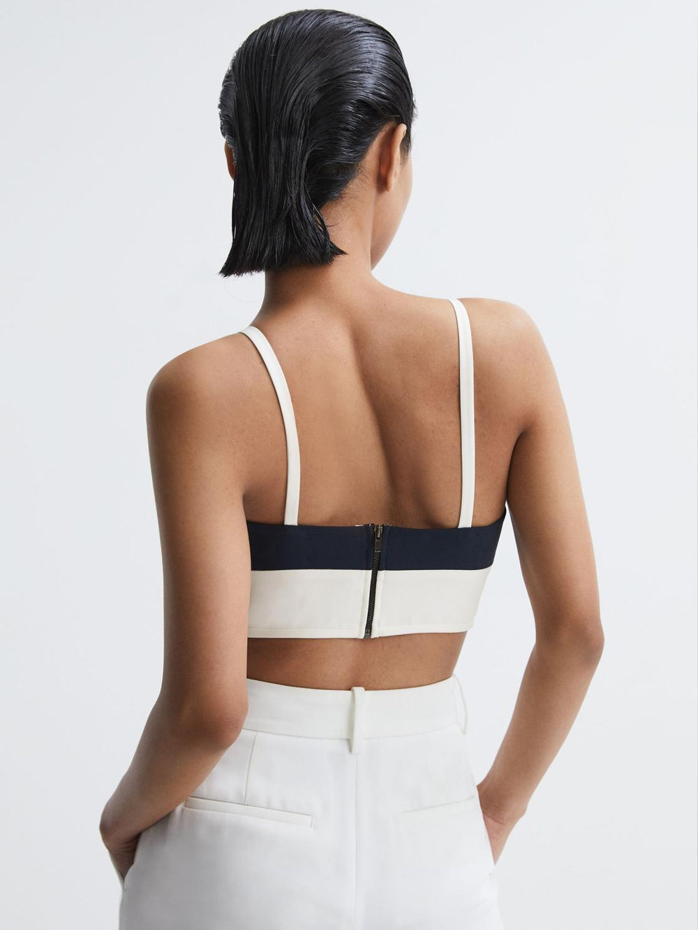 Reiss Tops | Amara Colourblock Cropped Top Navy/white - Women