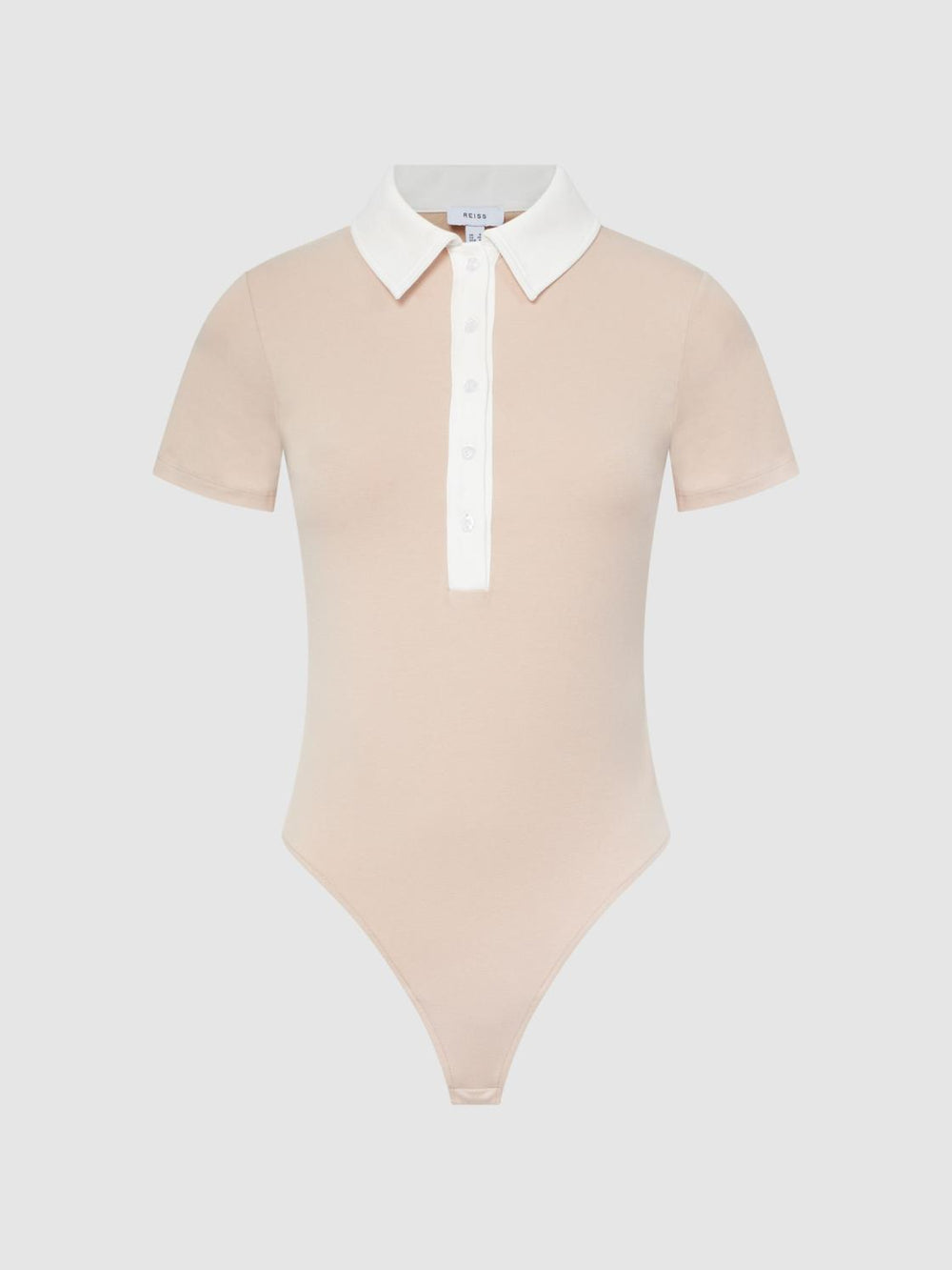 Reiss Tops | Avery Short Sleeve Polo Bodysuit Neutral/ivory - Women