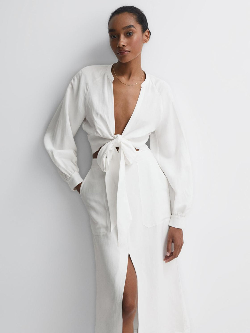 Reiss Tops | Axelle Tie Front Cropped Blouse White - Women
