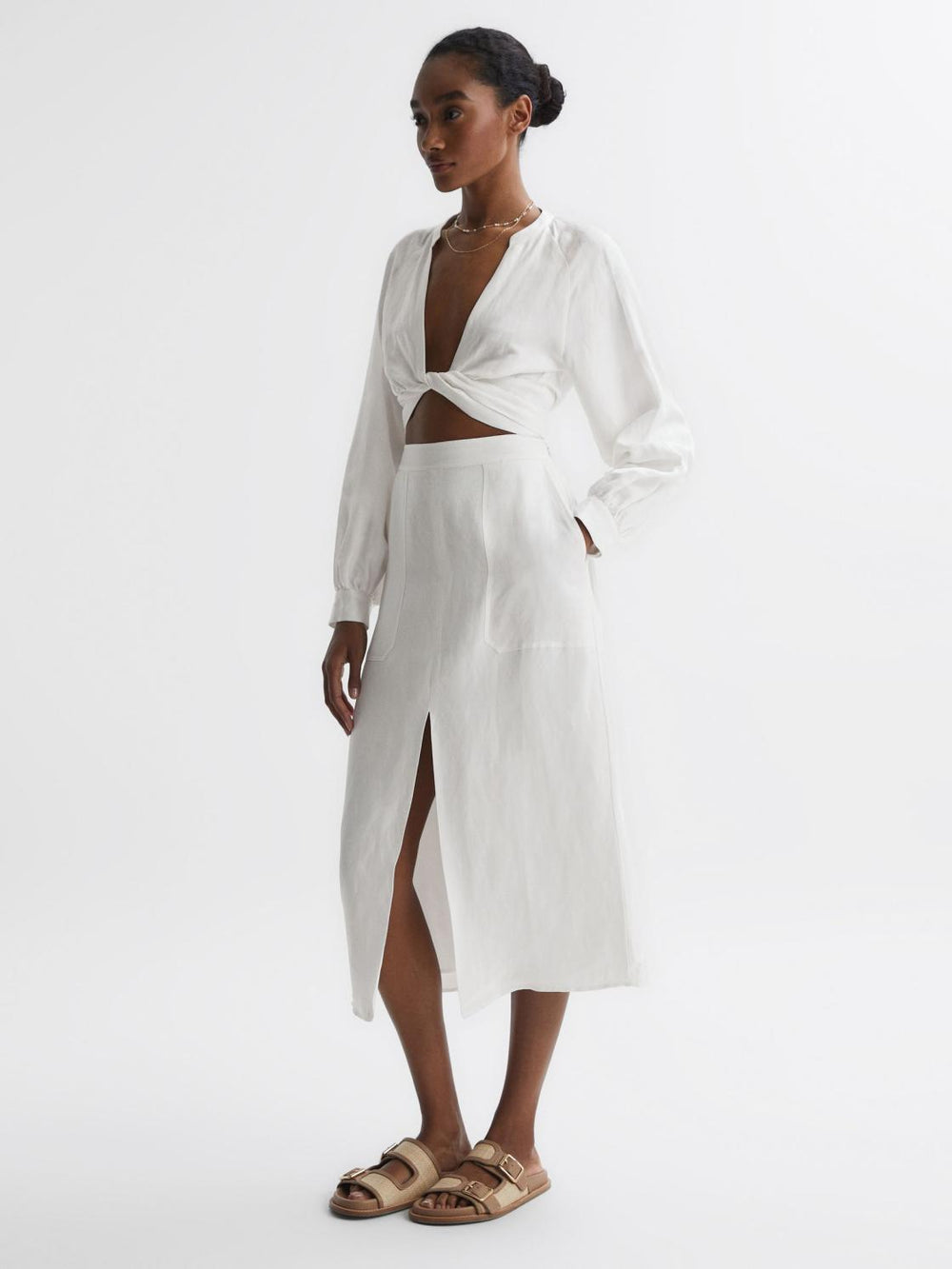 Reiss Tops | Axelle Tie Front Cropped Blouse White - Women