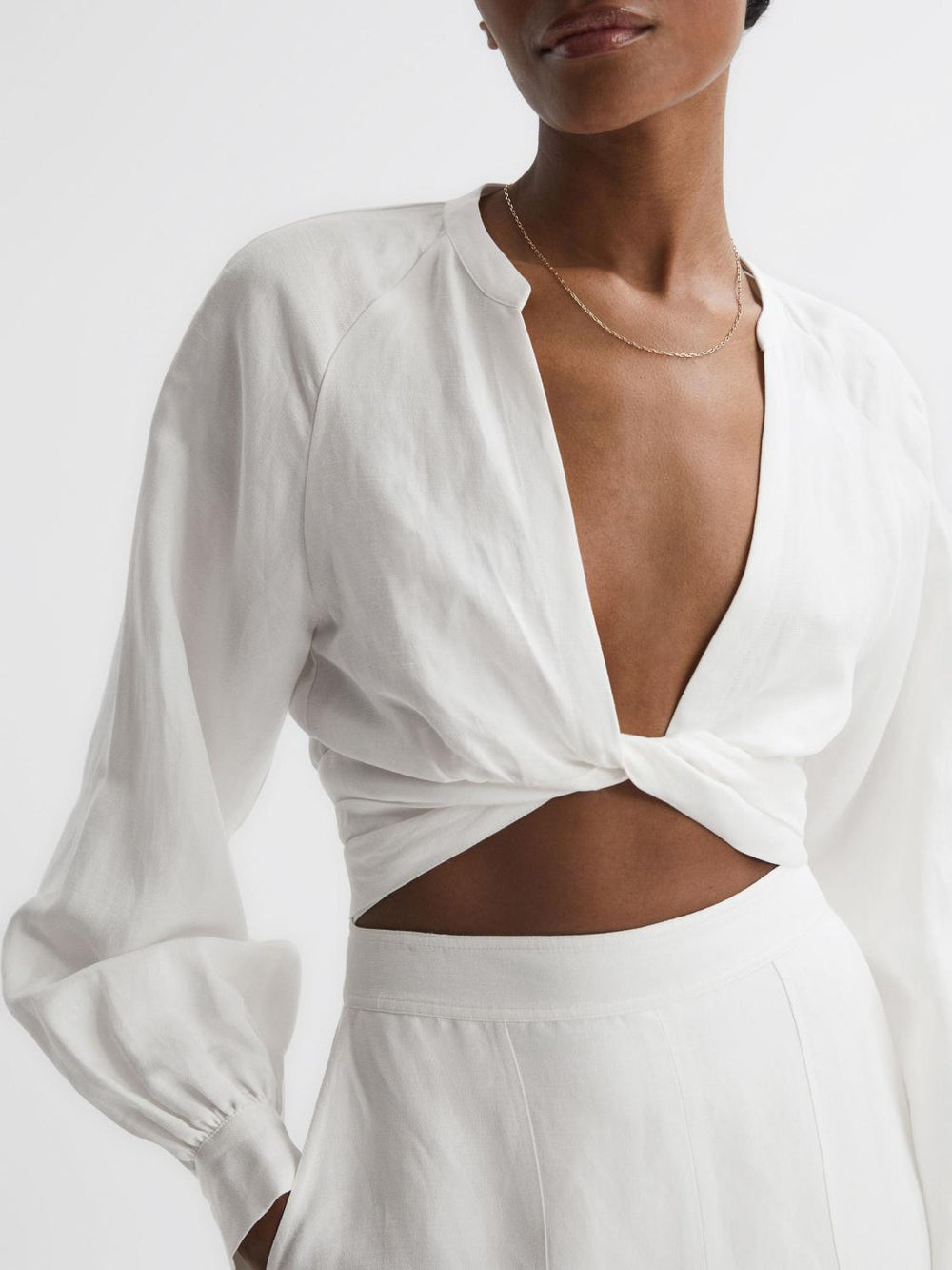 Reiss Tops | Axelle Tie Front Cropped Blouse White - Women