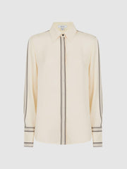 Reiss Tops | Bailey Fitted Side Striped Dip Hem Blouse Ivory - Women
