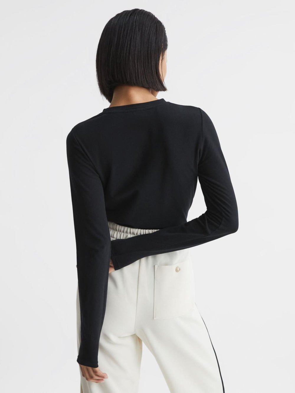 Reiss Tops | Bebe Long Sleeve Crew Neck Top Black - Women