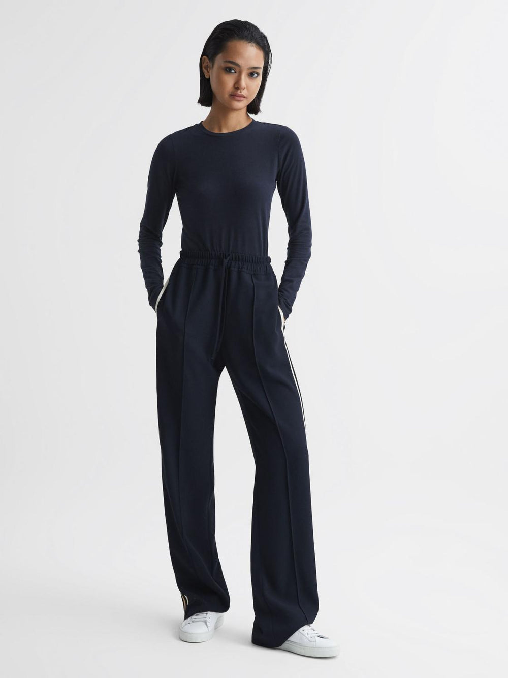 Reiss Tops | Bebe Long Sleeve Crew Neck Top Navy - Women