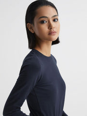 Reiss Tops | Bebe Long Sleeve Crew Neck Top Navy - Women