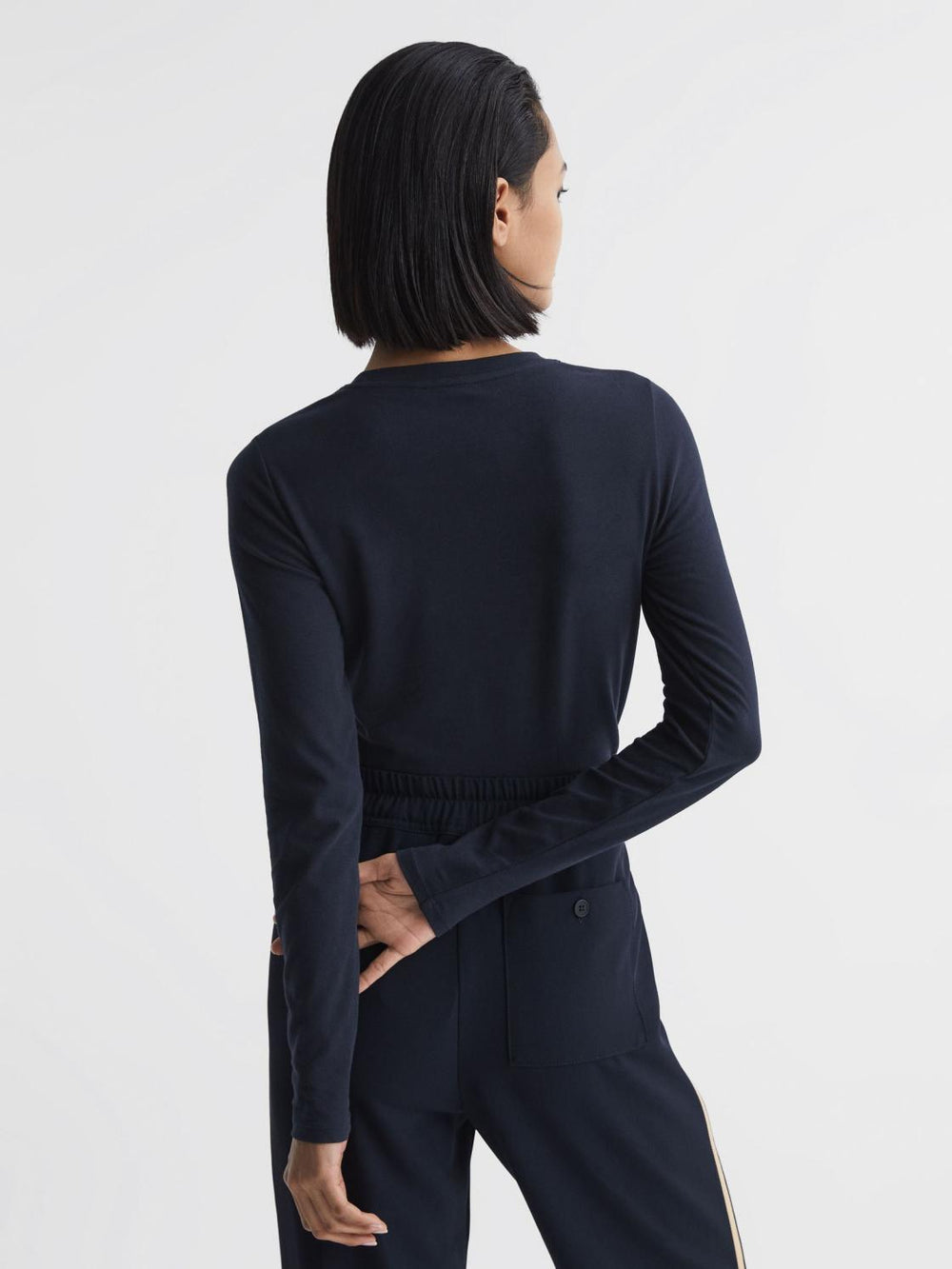 Reiss Tops | Bebe Long Sleeve Crew Neck Top Navy - Women