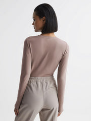 Reiss Tops | Bebe Long Sleeve Crew Neck Top Taupe - Women