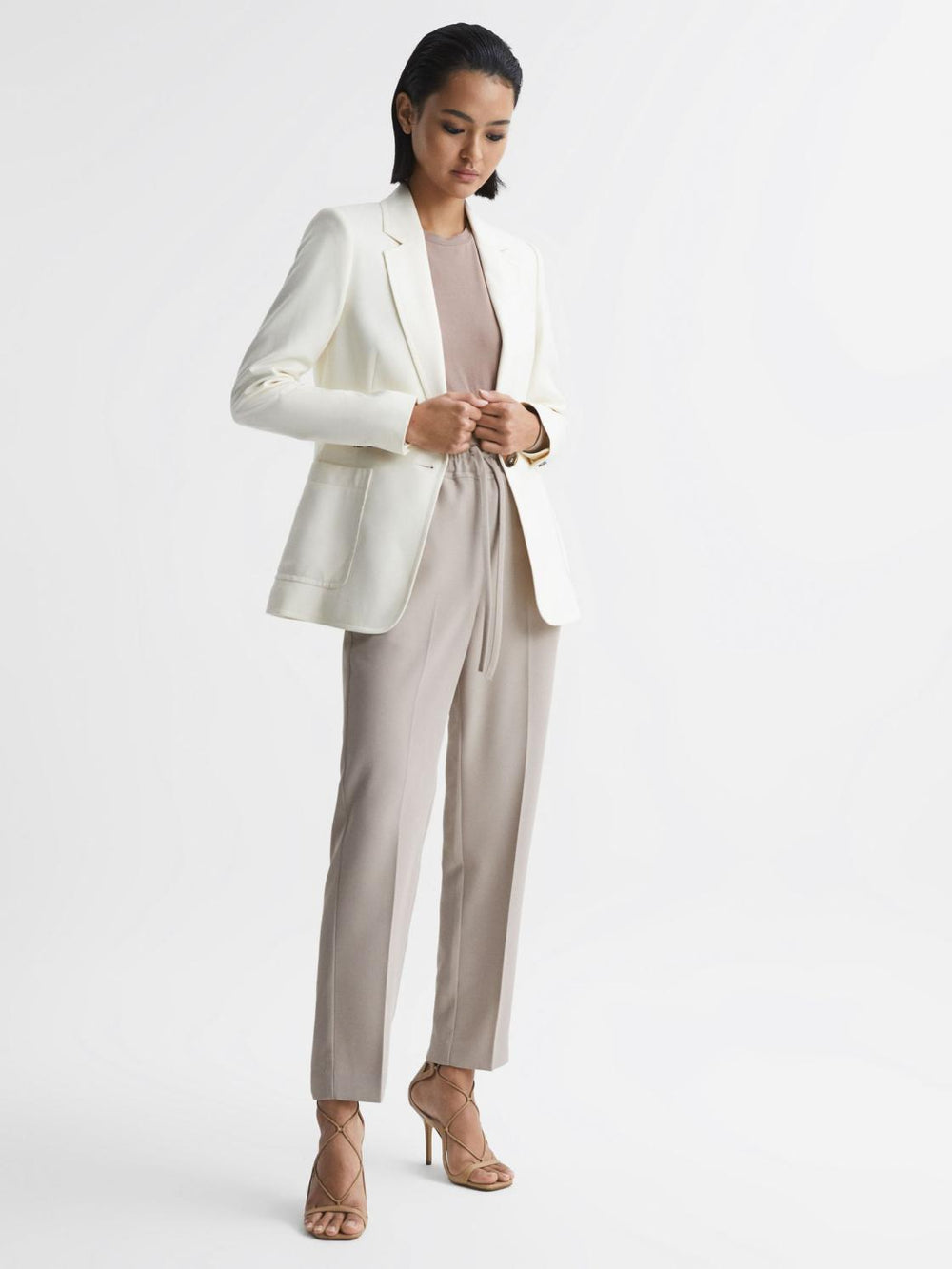 Reiss Tops | Bebe Long Sleeve Crew Neck Top Taupe - Women