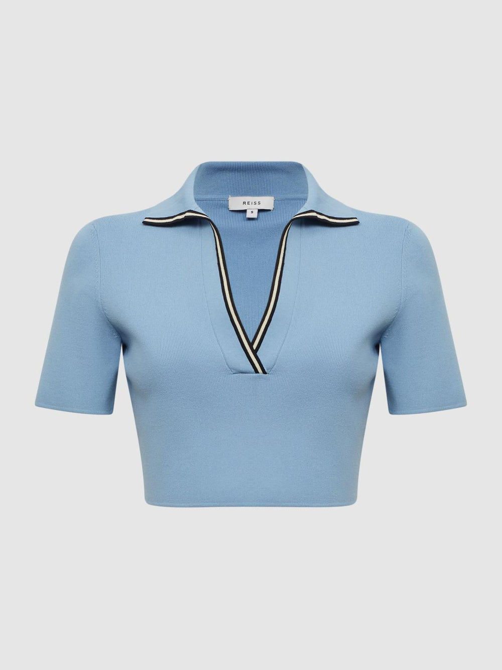 Reiss Tops | Brooke Cropped Polo Shirt Co-Ord Blue - Women