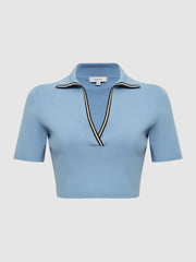Reiss Tops | Brooke Cropped Polo Shirt Co-Ord Blue - Women