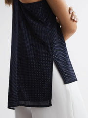 Reiss Tops | Brooklyn Embellished Scoop Neck Vest Navy - Women