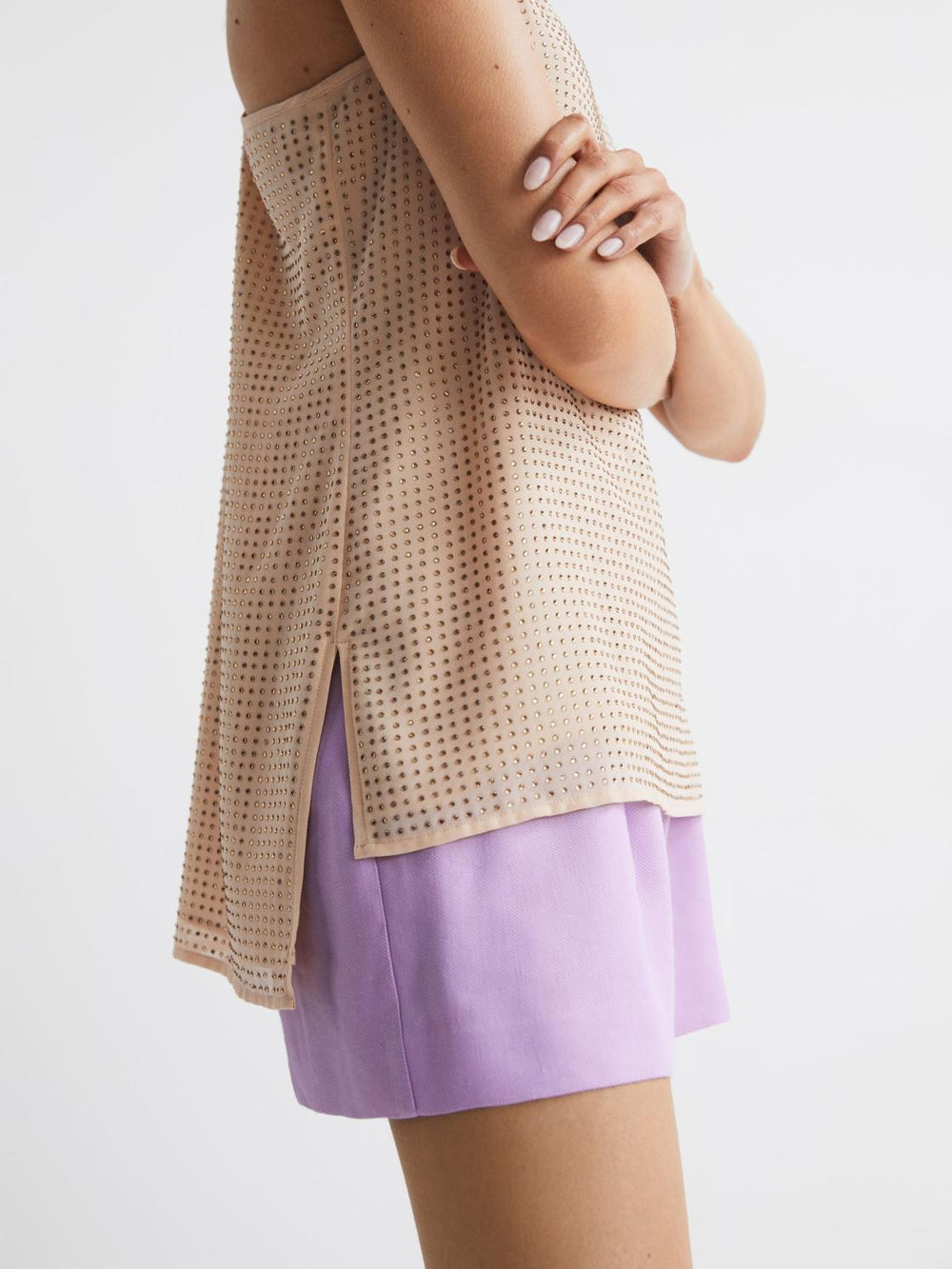 Reiss Tops | Brooklyn Embellished Scoop Neck Vest Nude - Women