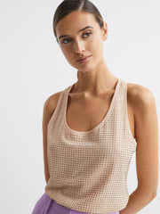 Reiss Tops | Brooklyn Embellished Scoop Neck Vest Nude - Women
