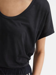 Reiss Tops | Caia Scoop Neck Pima Cotton T-Shirt Black - Women
