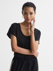 Reiss Tops | Caia Scoop Neck Pima Cotton T-Shirt Black - Women