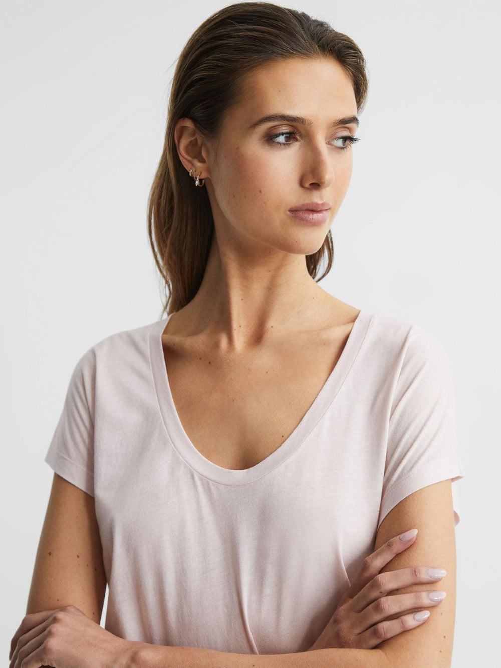 Reiss Tops | Caia Scoop Neck Pima Cotton T-Shirt Light Pink - Women
