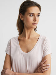 Reiss Tops | Caia Scoop Neck Pima Cotton T-Shirt Light Pink - Women