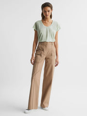 Reiss Tops | Caia Scoop Neck Pima Cotton T-Shirt Pistachio - Women