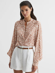 Reiss Tops | Calla Animal Print Blouse Neutral - Women