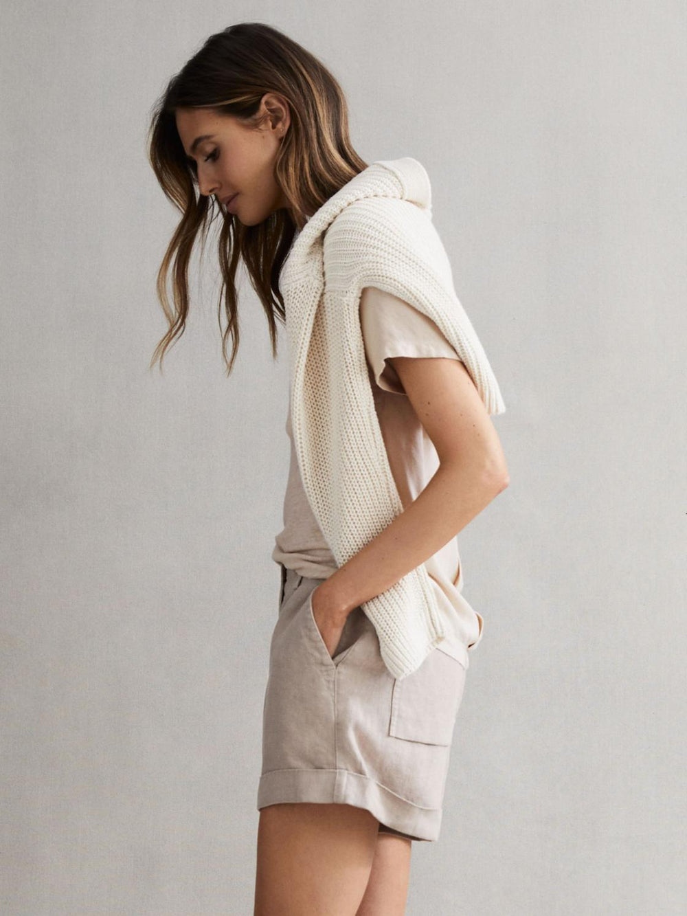 Reiss Tops | Camilla Linen Short Sleeve T-Shirt Stone - Women