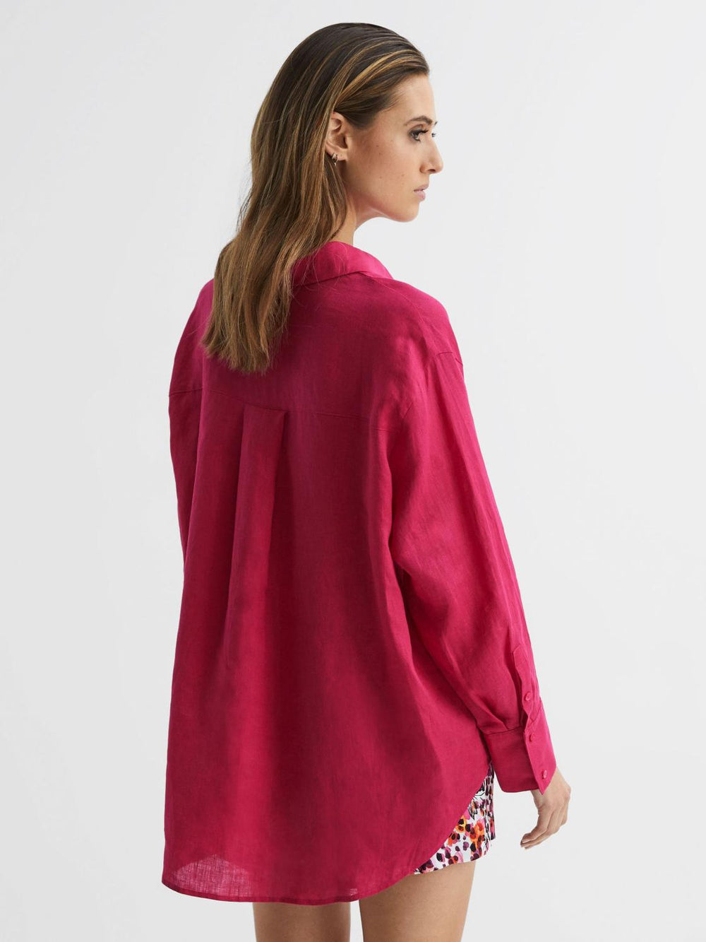 Reiss Tops | Cammie Oversized Linen Shirt Fuschia - Women