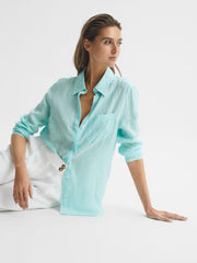 Reiss Tops | Campbell Linen Shirt Aqua - Women