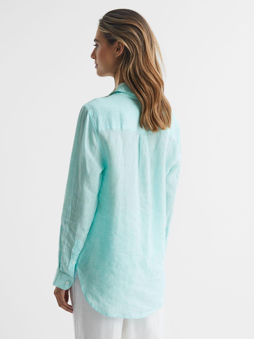 Reiss Tops | Campbell Linen Shirt Aqua - Women