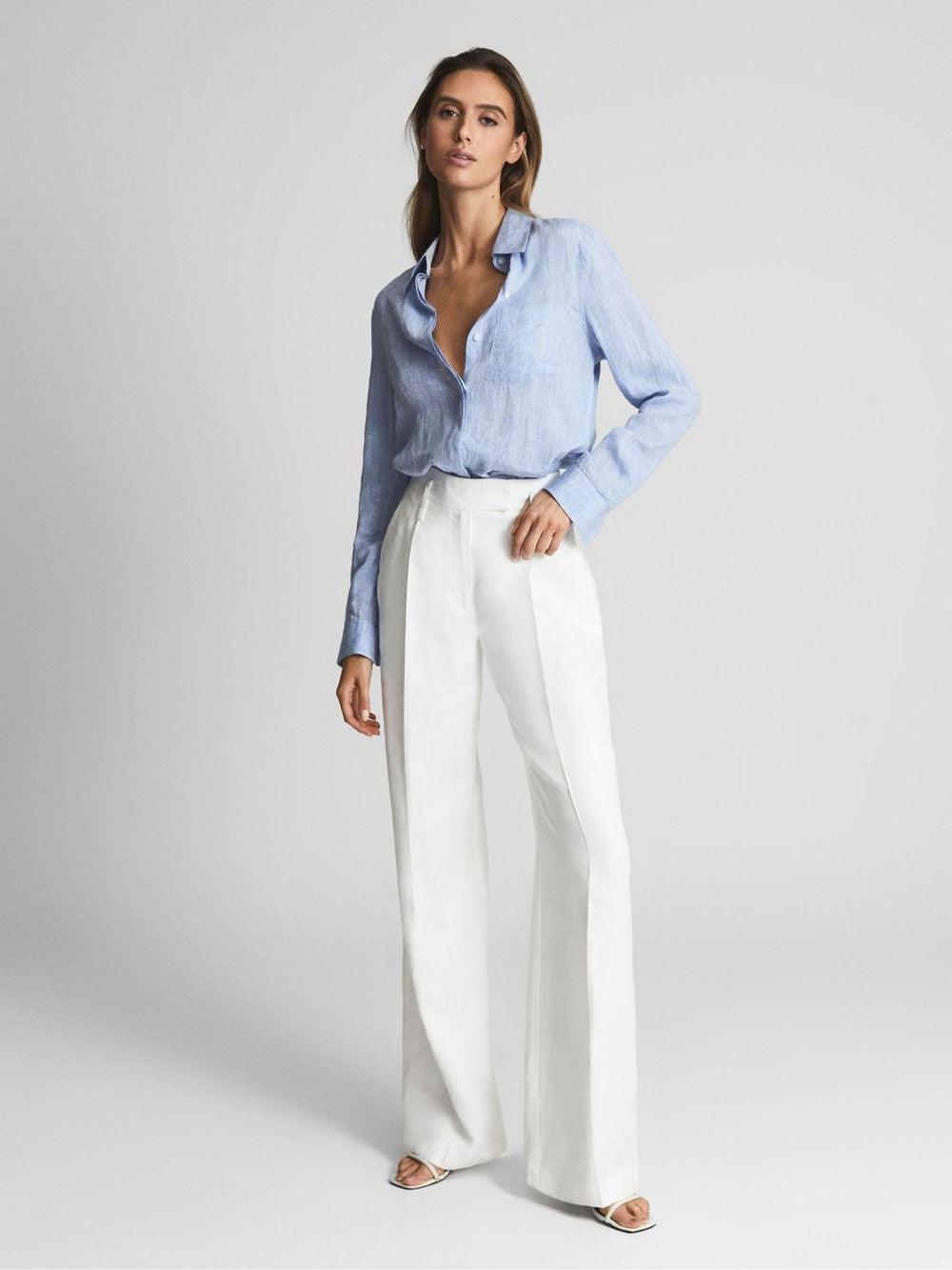 Reiss Tops | Campbell Linen Shirt Blue - Women