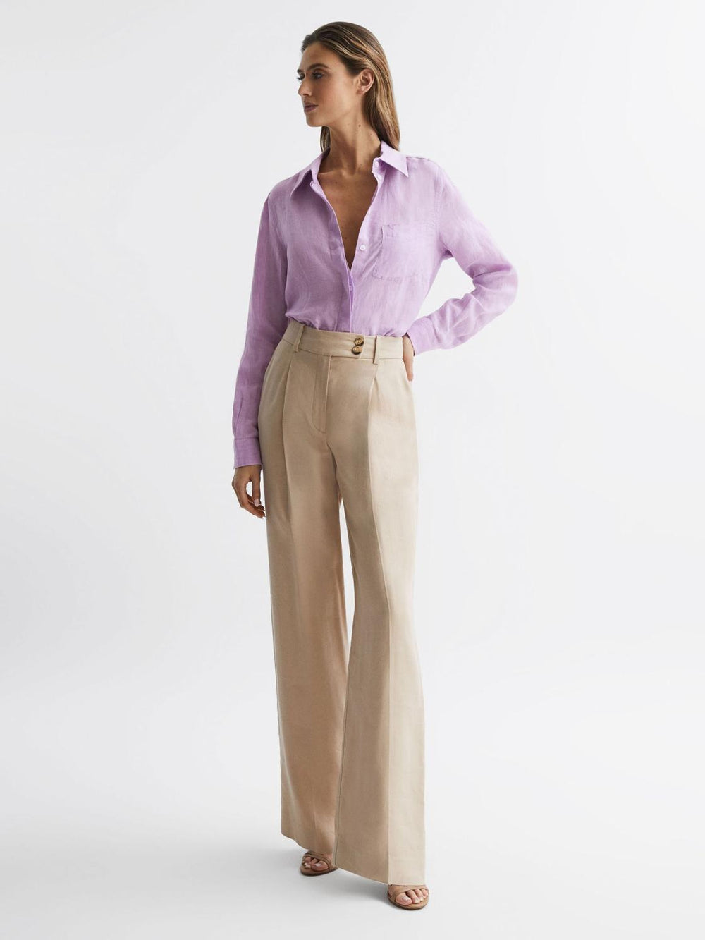 Reiss Tops | Campbell Linen Shirt Lilac - Women