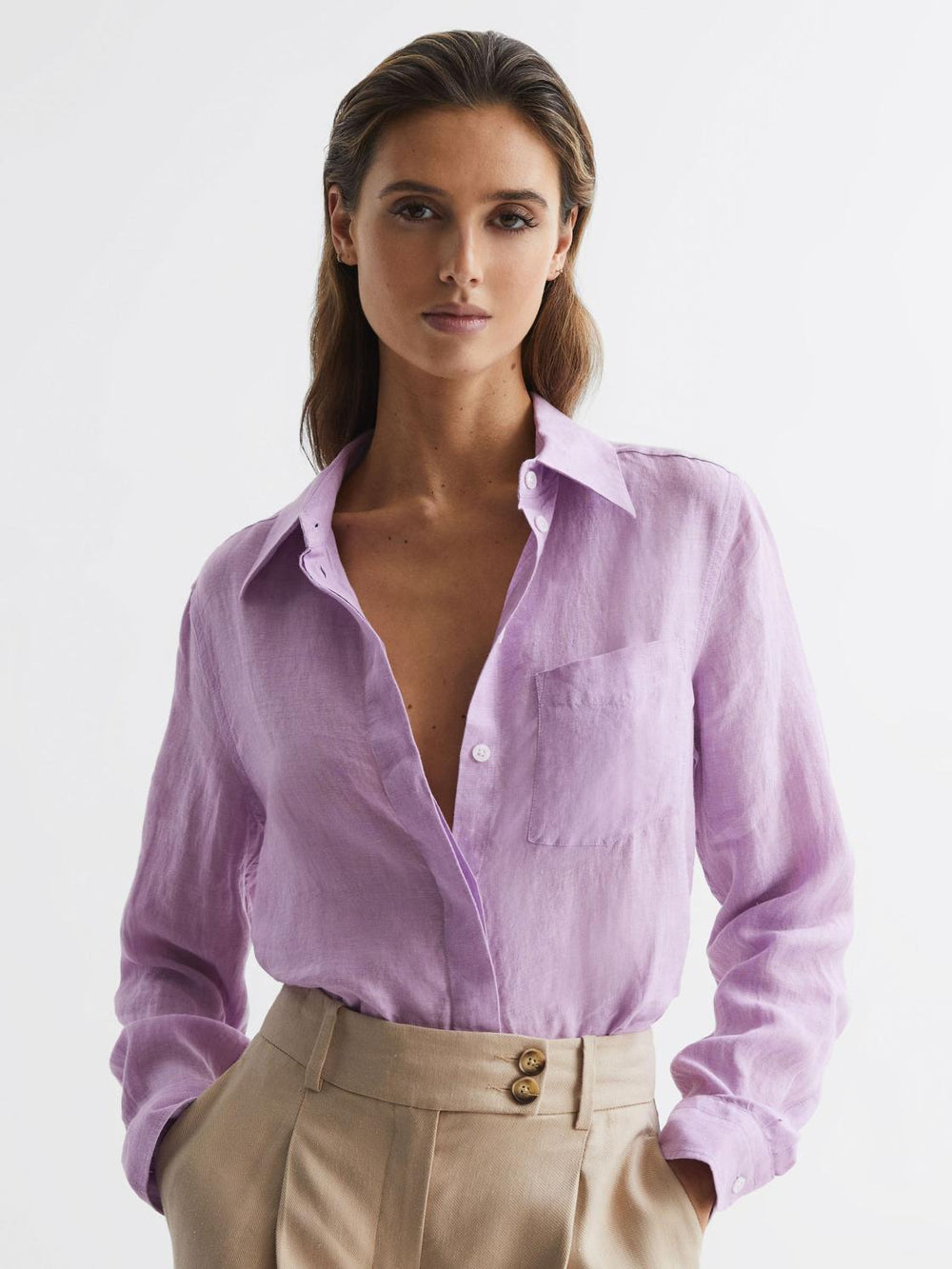 Reiss Tops | Campbell Linen Shirt Lilac - Women