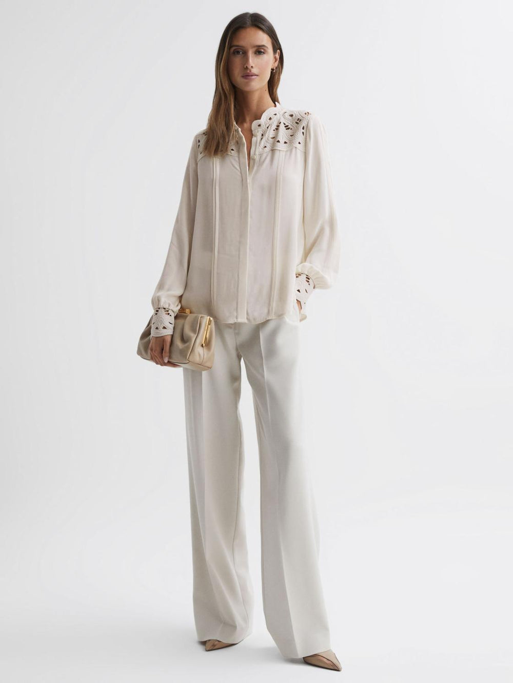 Reiss Tops | Celia Lace Cut-Out Blouse Ivory - Women