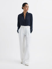 Reiss Tops | Chiara Fitted Side Striped Dip Hem Blouse Navy - Women