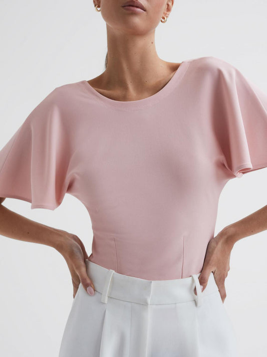 Reiss Tops | Connie Fluid Sleeve T-Shirt Light Pink - Women