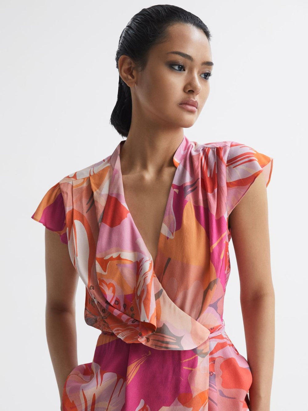 Reiss Tops | Corey Tropical Print Wrap Blouse Pink - Women